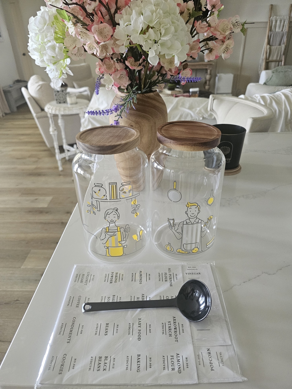 Glass Kitchen Storage Jars with Wood Lids - Yellow Accent